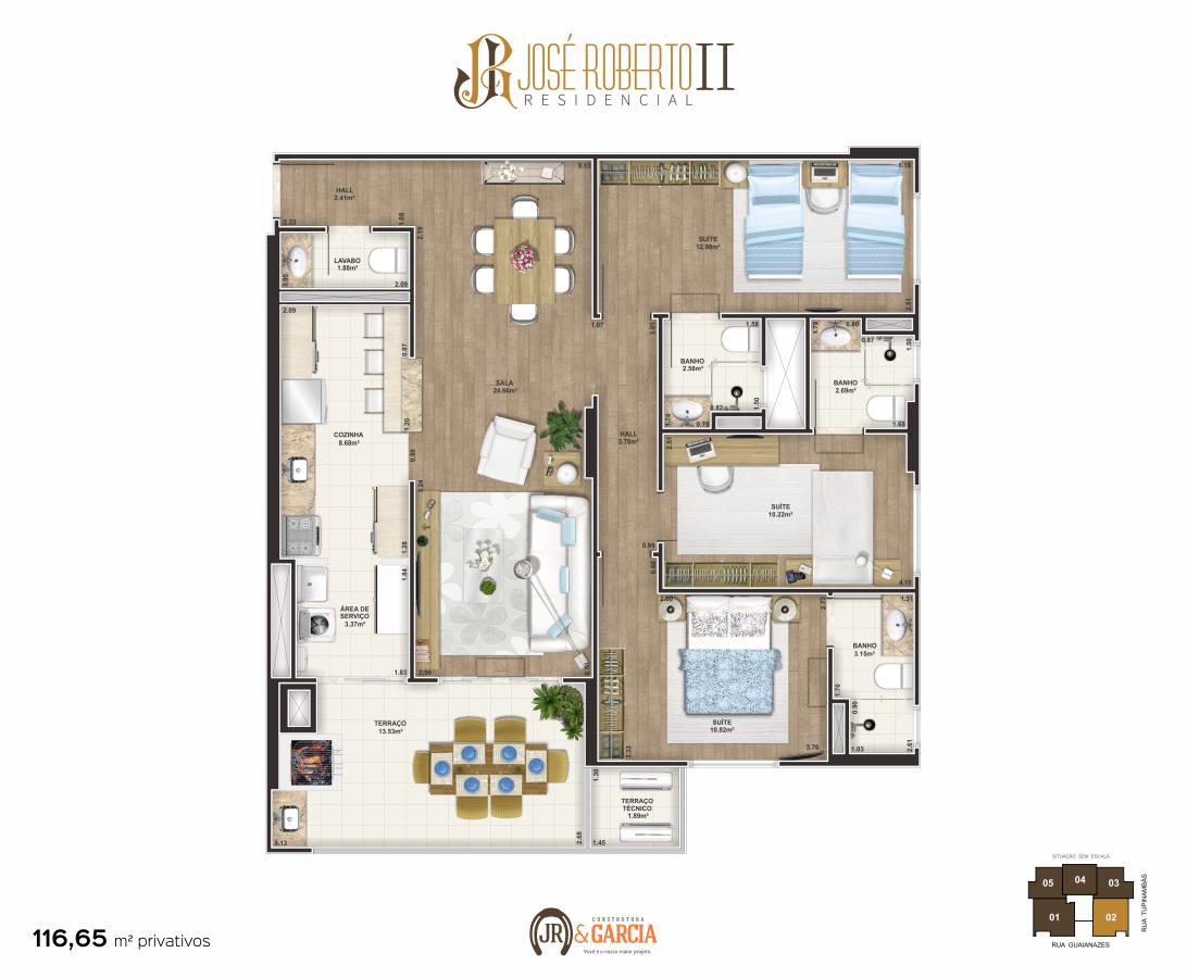 Apartamento Final 2 - 3 dorm. (3 suítes) - 116,65 m² - Residencial José Roberto II - Praia Grande SP