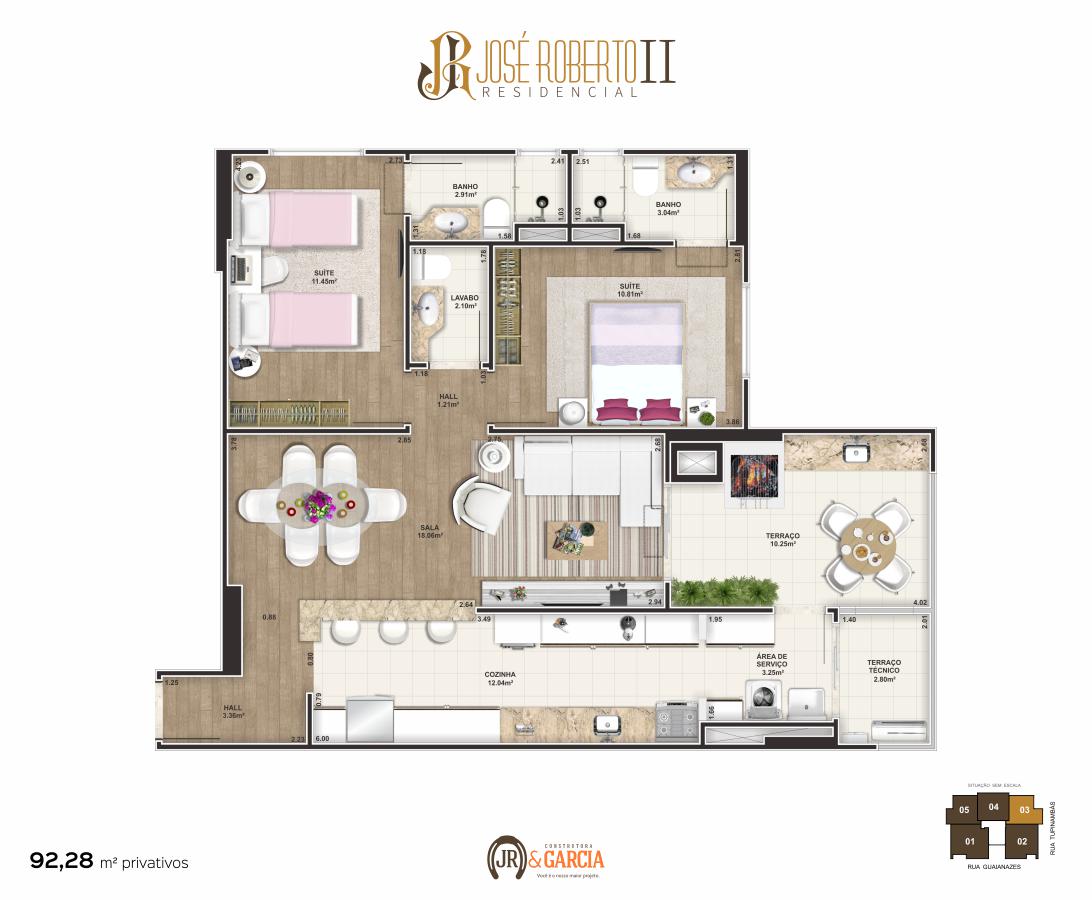 Apartamento Final 3 - 2 dorm. (2 suítes) - 92,28 m² - Residencial José Roberto II - Praia Grande SP