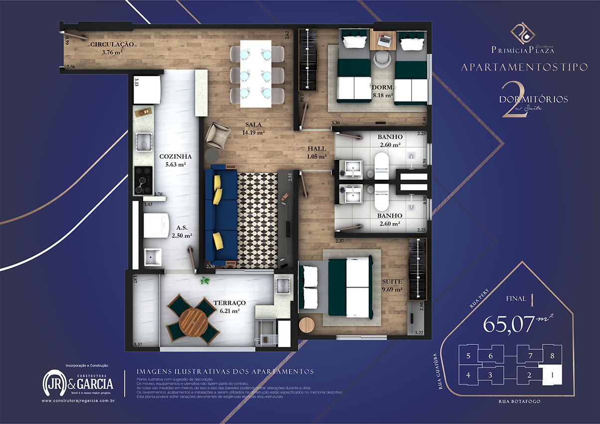 Apartamento 11-191 - 65,00 m² - Residencial Primícia Plaza - Guilhermina - Construtora JR e Garcia - Praia Grande SP