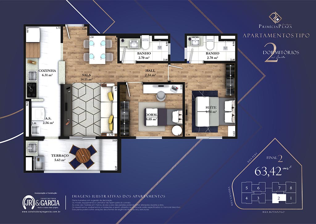 Apartamento 12-192 - 63,00 m² - Residencial Primícia Plaza - Guilhermina - Construtora JR e Garcia - Praia Grande SP