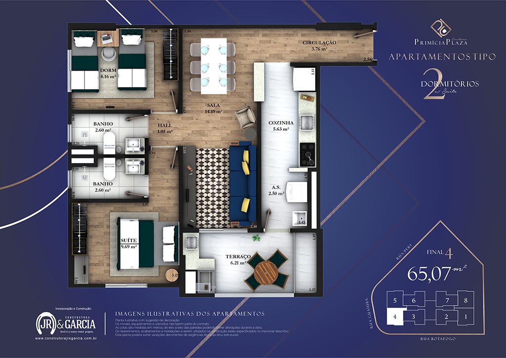 Apartamento 14-194 - 65,00 m² - Residencial Primícia Plaza - Guilhermina - Construtora JR e Garcia - Praia Grande SP