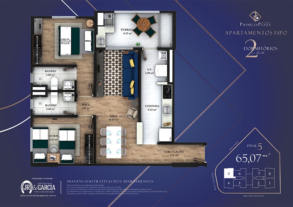 Apartamento 15-195 - 63,00 m² - Residencial Primícia Plaza - Guilhermina - Construtora JR e Garcia - Praia Grande SP