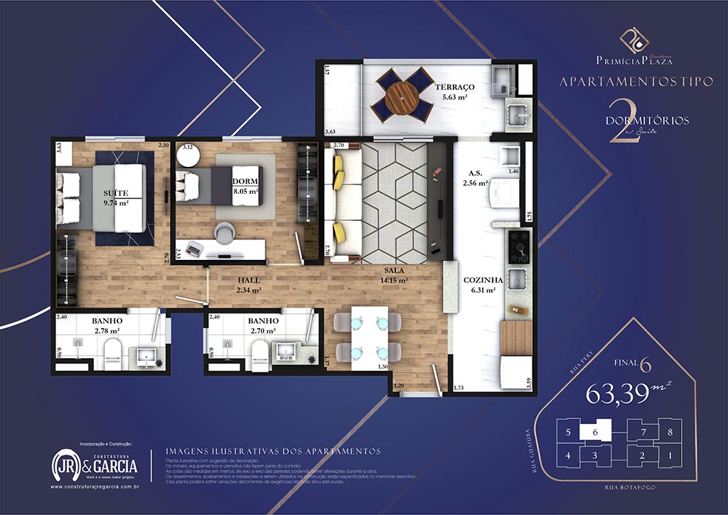 Apartamento 16-196 - 63,00 m² - Residencial Primícia Plaza - Guilhermina - Construtora JR e Garcia - Praia Grande SP