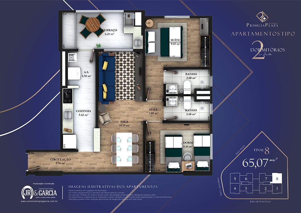 Apartamento 18-198 - 65,00 m² - Residencial Primícia Plaza - Guilhermina - Construtora JR e Garcia - Praia Grande SP