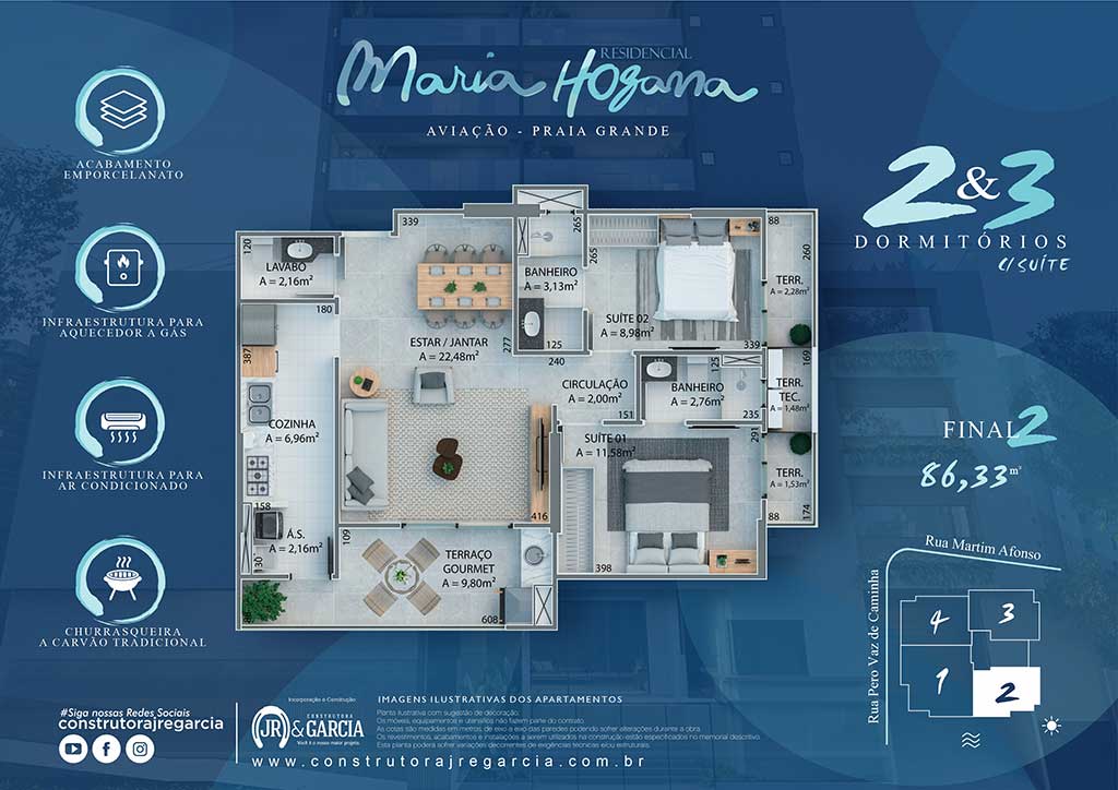 Apartamento Final 2 - Residencial Maria Hozana - Aviação - Construtora JR e Garcia - Praia Grande SP