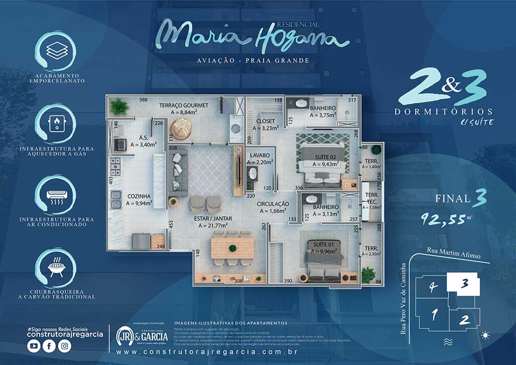 Apartamento Final 3 - Residencial Maria Hozana - Aviação - Construtora JR e Garcia - Praia Grande SP