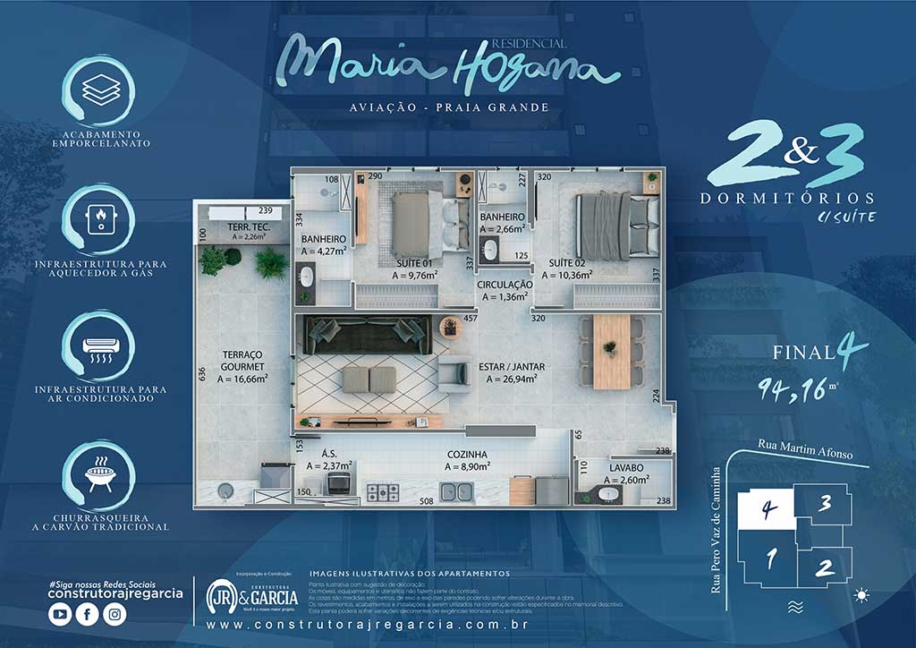 Apartamento Final 4 - Residencial Maria Hozana - Aviação - Construtora JR e Garcia - Praia Grande SP