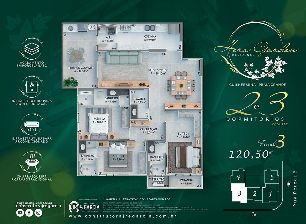 Apartamento Final 3 - Hera Garden Residence - Guilhermina - Construtora JR e Garcia - Praia Grande SP