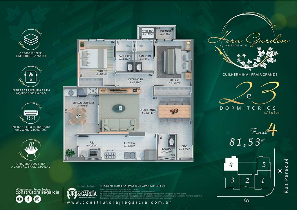 Apartamento Final 4 - Hera Garden Residence - Guilhermina - Construtora JR e Garcia - Praia Grande SP