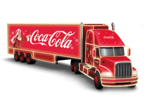 Caminhão da Caravana de Natal da Coca-cola que passará em Praia Grande no dia 06 de Dezembro de 2022